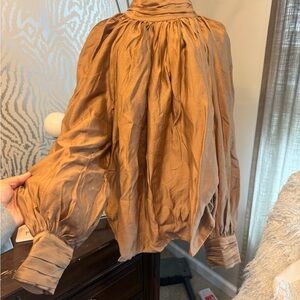 H&M Rust High-Neck Balloon Sleeve Blouse 2x